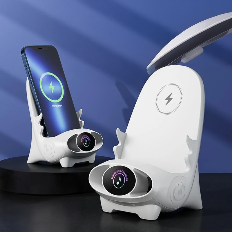 Incarcator Wireless cu Încărcare Rapidă, Suport Telefon Multifuncțional, Mini Stație cu Difuzor și sistem de parfum.