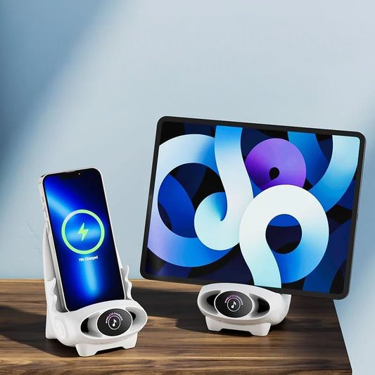 Incarcator Wireless cu Încărcare Rapidă, Suport Telefon Multifuncțional, Mini Stație cu Difuzor și sistem de parfum.